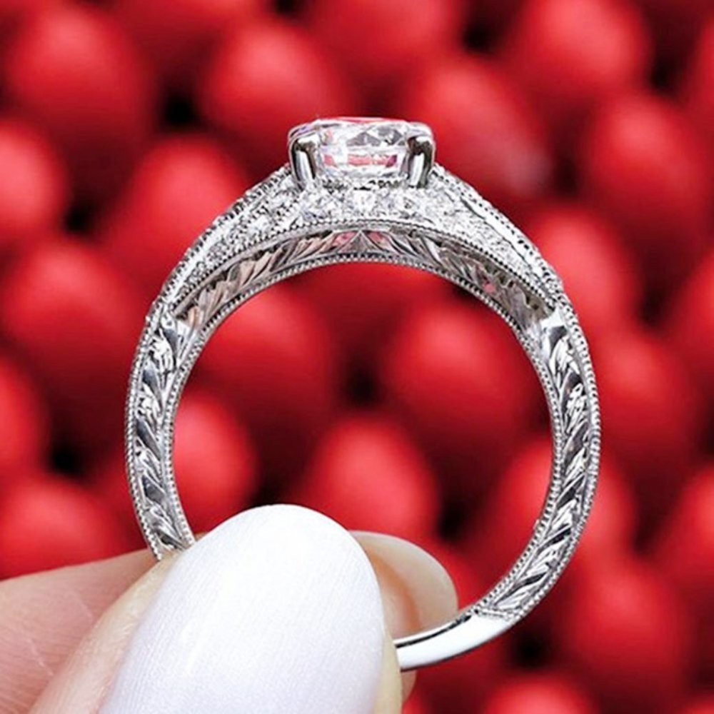 💥 Dainty Zirocn Pattern Carved Silver Vintage Rings for Women, EVGG1600